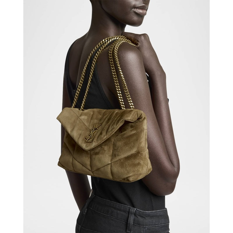 Bolsa Crossbody Lou Puffer Toy YSL in Quilted Suede
