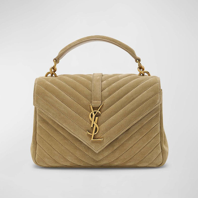 Bolsa Shoulder College Medium Flap YSL in Quilted Suede - Mercado de Luxo - O Maior E-Commerce de Bens, Produtos e Serviços de Luxo do Brasil.