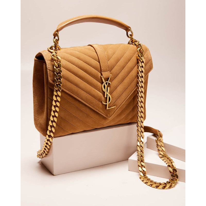 Bolsa Shoulder College Medium Flap YSL in Quilted Suede