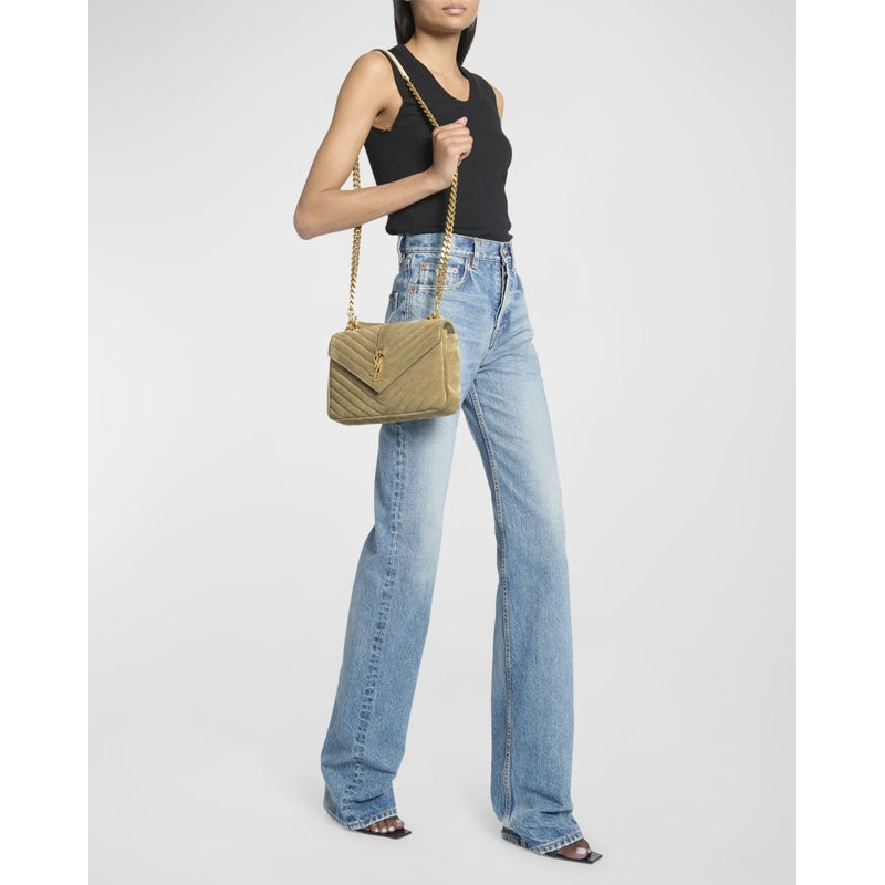 Bolsa Shoulder College Medium Flap YSL in Quilted Suede
