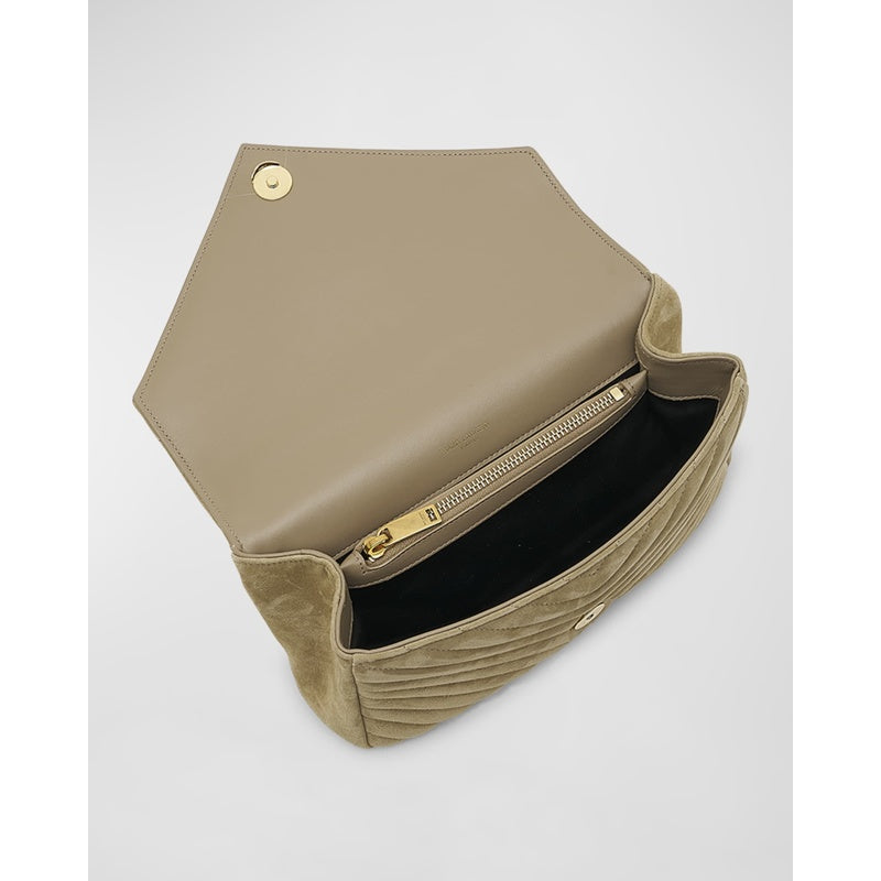 Bolsa Shoulder College Medium Flap YSL in Quilted Suede