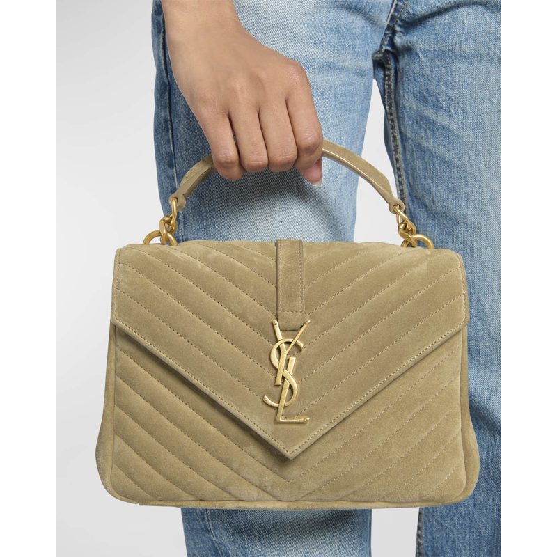 Bolsa Shoulder College Medium Flap YSL in Quilted Suede