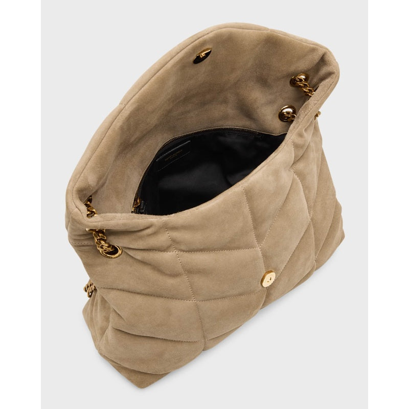 Bolsa Shoulder Lou Puffer Medium YSL in Quilted Suede