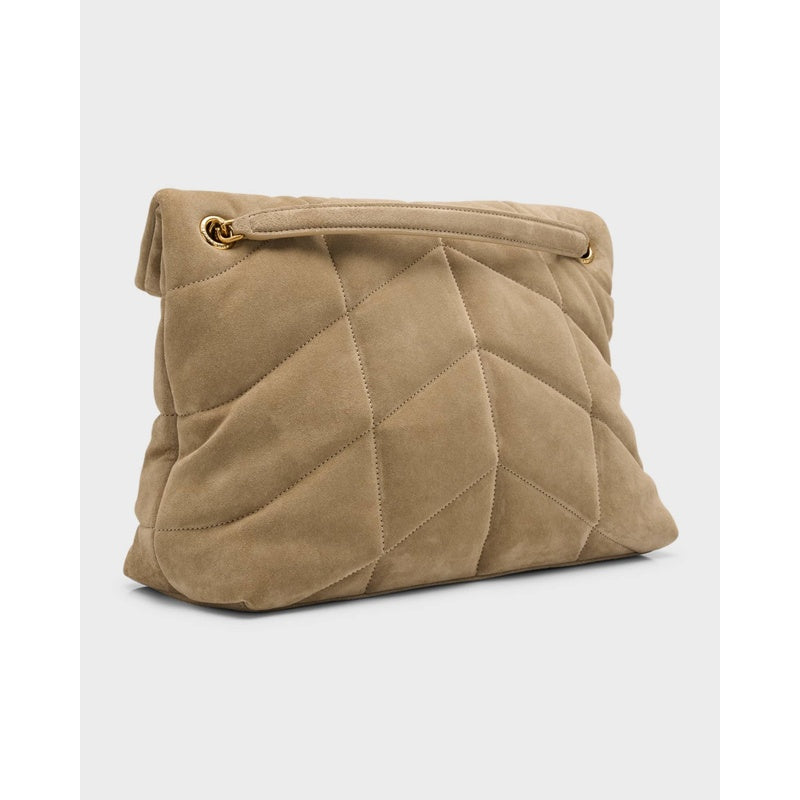 Bolsa Shoulder Lou Puffer Medium YSL in Quilted Suede