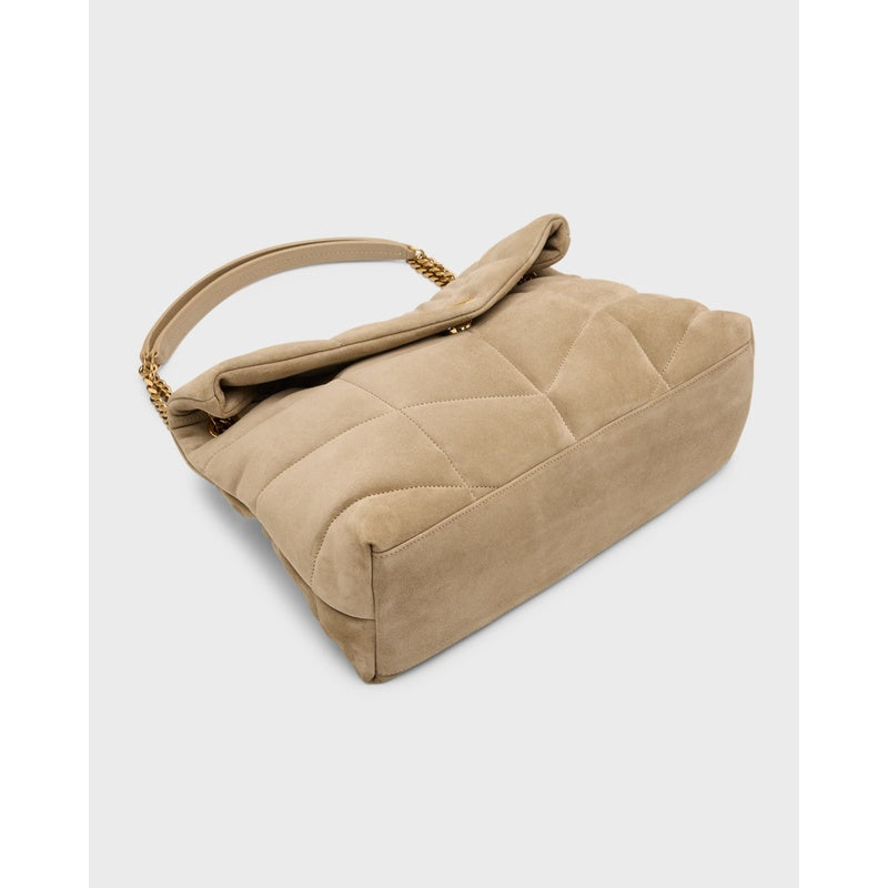 Bolsa Shoulder Lou Puffer Medium YSL in Quilted Suede