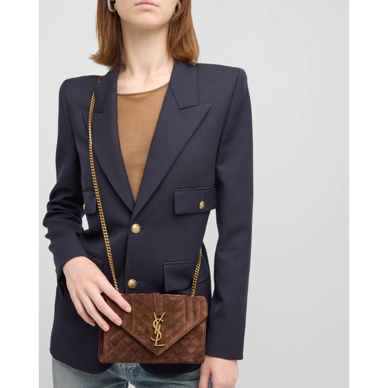 Bolsa Crossbody Envelope Triquilt Small YSL in Suede