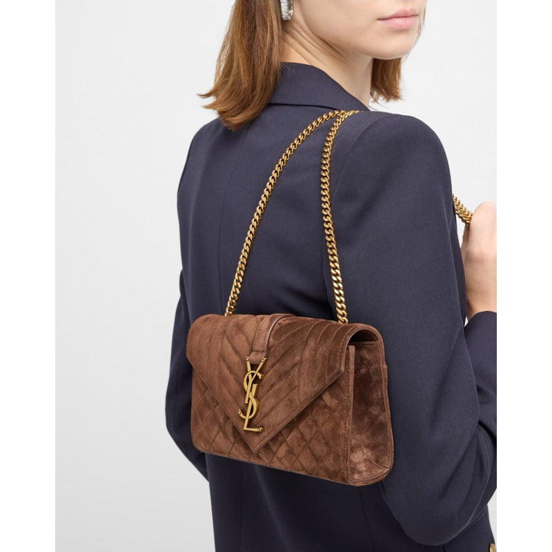 Bolsa Crossbody Envelope Triquilt Small YSL in Suede