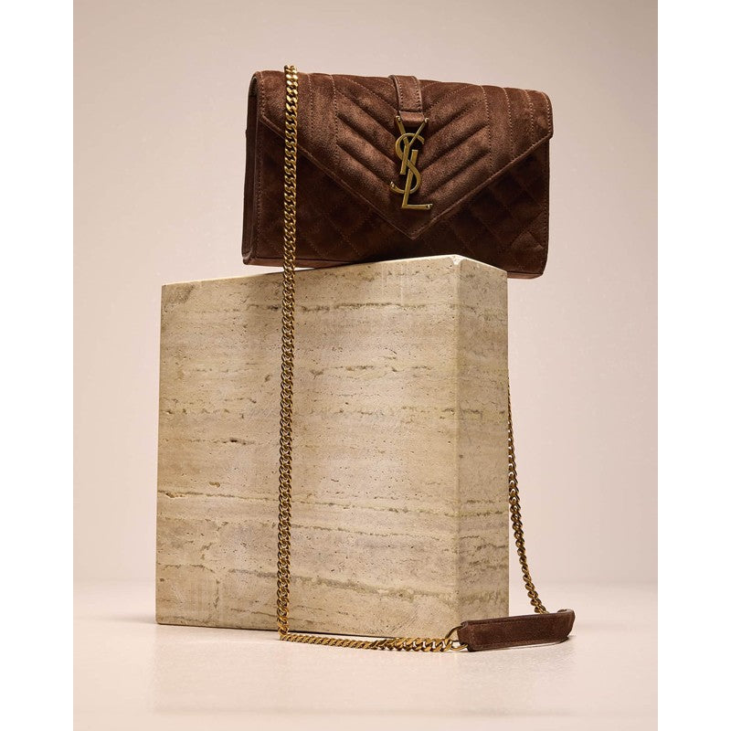 Bolsa Crossbody Envelope Triquilt Small YSL in Suede