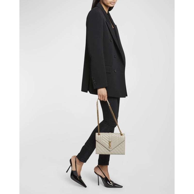 Bolsa Crossbody Envelope Triquilt Medium YSL in Smooth Quilted