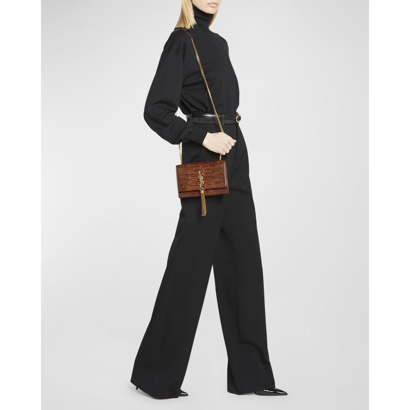 Bolsa Crossbody Kate Small Tassel YSL on Chain in Lizard-Embossed