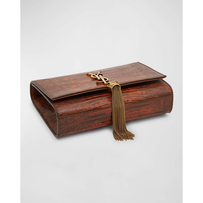 Bolsa Crossbody Kate Small Tassel YSL on Chain in Lizard-Embossed