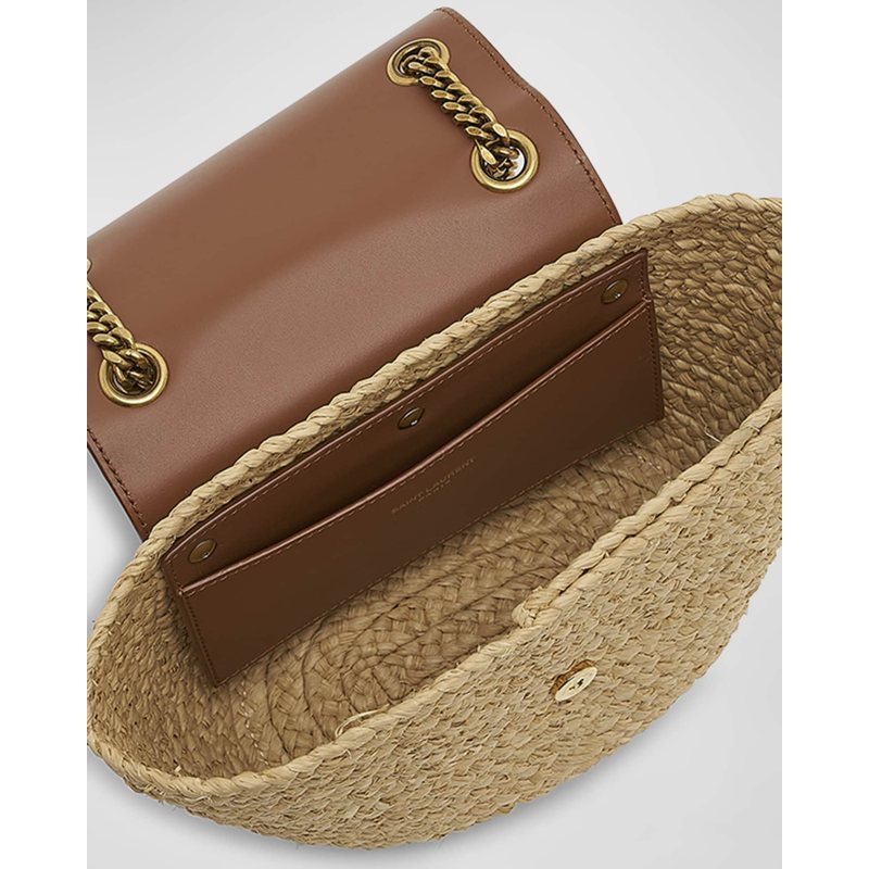 Bolsa Shopper Panier Mini YSL Flap Basket in Raffia