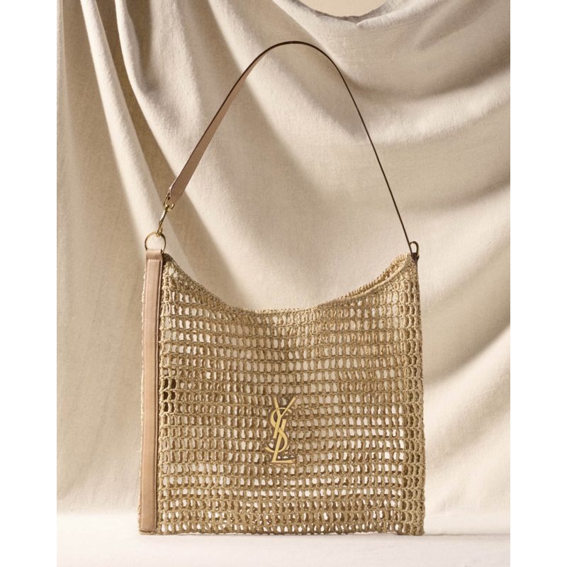 Bolsa Shoulder Oxalis YSL Monogram in Raffia with Bronze Hardware