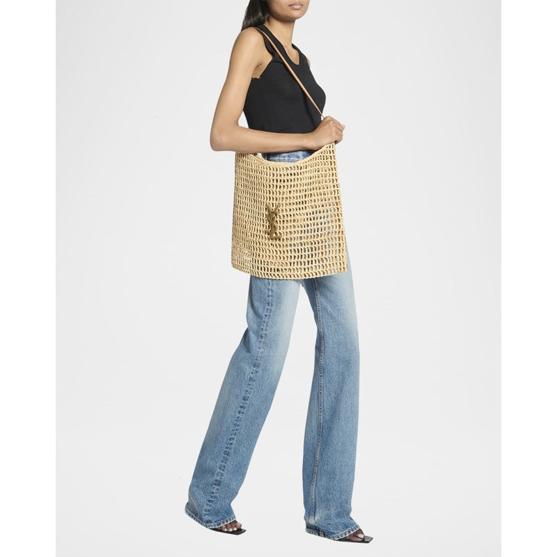 Bolsa Shoulder Oxalis YSL Monogram in Raffia with Bronze Hardware