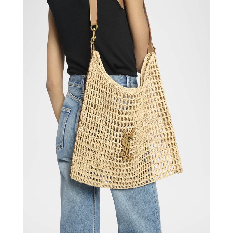 Bolsa Shoulder Oxalis YSL Monogram in Raffia with Bronze Hardware
