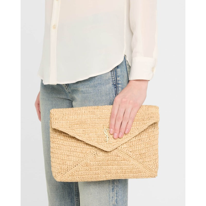 Bolsa Beach Large YSL Envelope  in Raffia &
