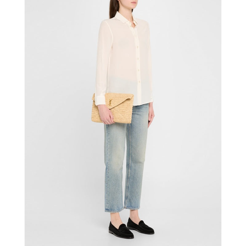 Bolsa Beach Large YSL Envelope  in Raffia &