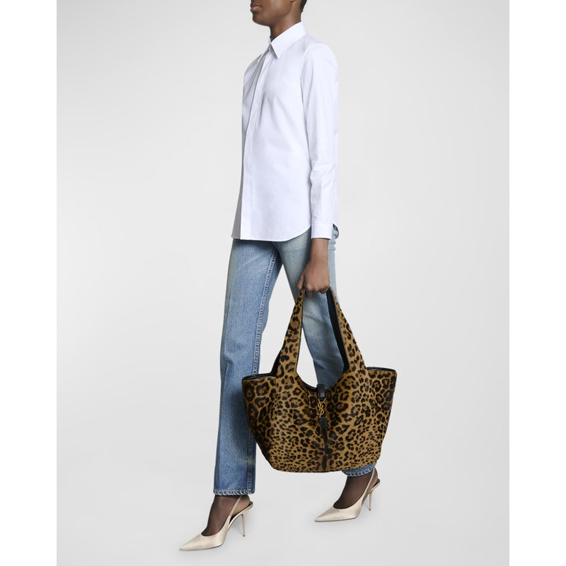 Bolsa Shopper Bea YSL Leopard-Print in Calf Hair and