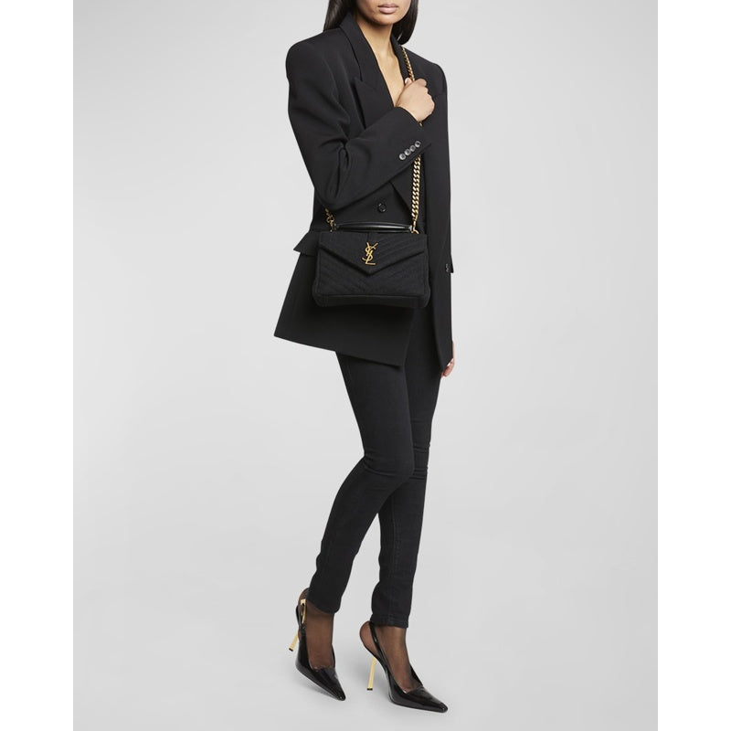 Bolsa Crossbody College Medium Flap YSL in Quilted Tweed