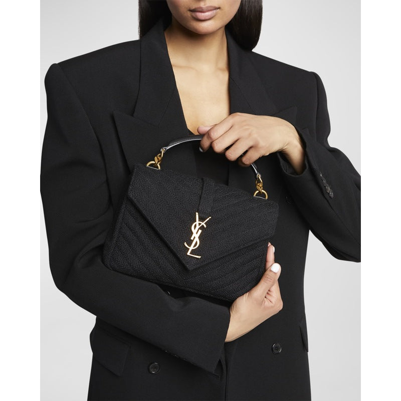 Bolsa Crossbody College Medium Flap YSL in Quilted Tweed