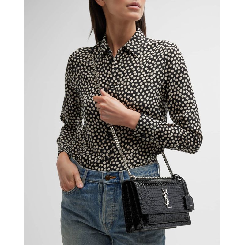 Bolsa Crossbody Sunset Medium YSL in Croc-Embossed