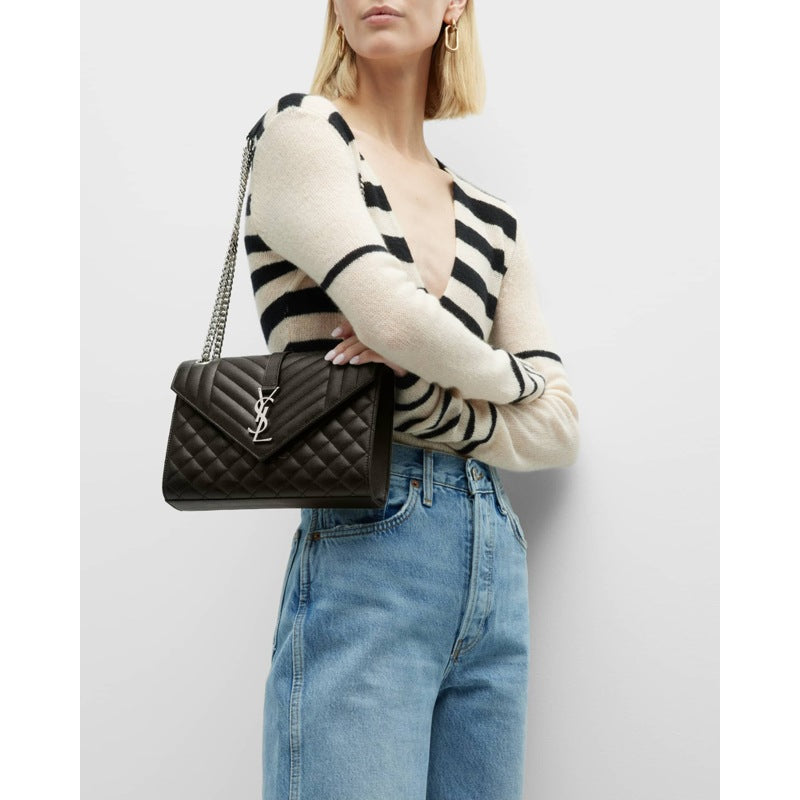 Bolsa Crossbody Envelope Triquilt Medium YSL in Grained