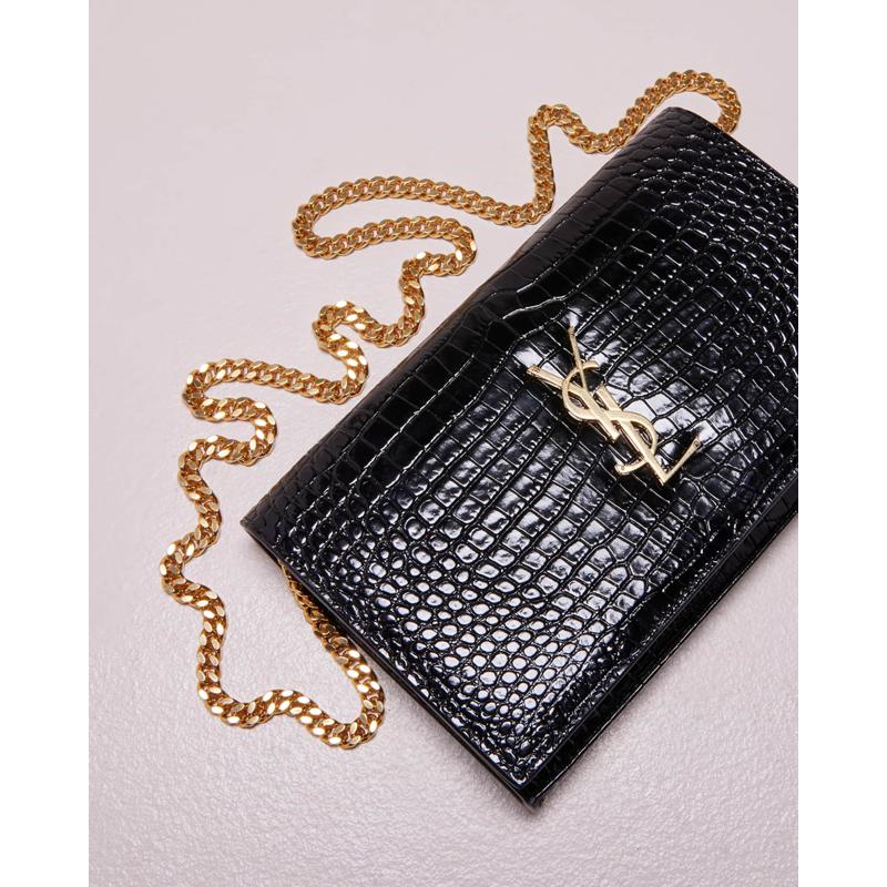 Bolsa Crossbody Cassandra YSL on Chain in Croc Embossed