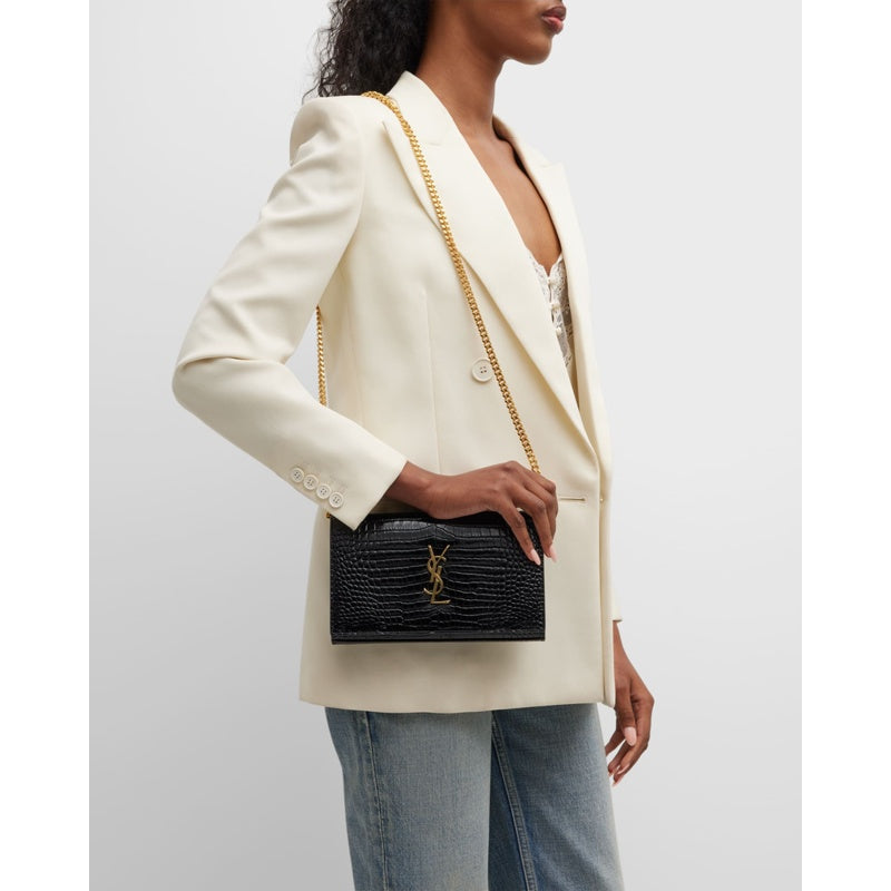Bolsa Crossbody Cassandra YSL on Chain in Croc Embossed