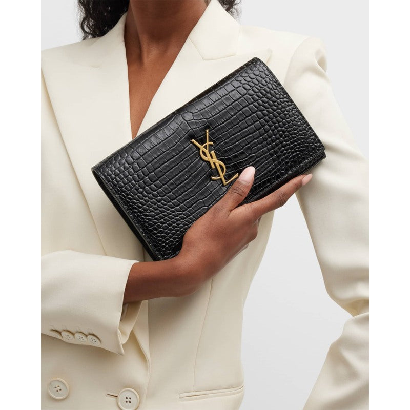 Bolsa Crossbody Cassandra YSL on Chain in Croc Embossed