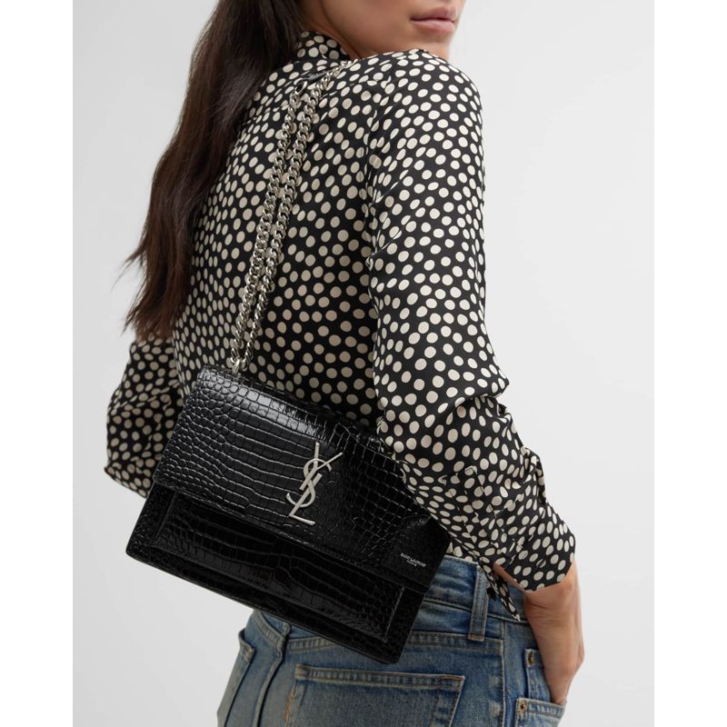 Bolsa Shoulder Sunset Medium YSL in Croc-Embossed