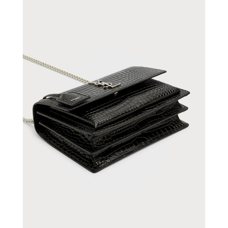 Bolsa Shoulder Sunset Medium YSL in Croc-Embossed