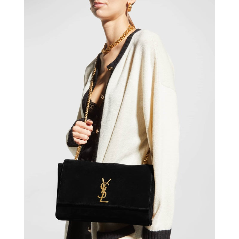 Bolsa Shoulder Kate Medium Reversible YSL in Suede And Smooth