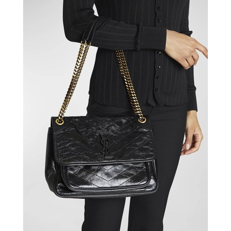 Bolsa Crossbody Niki Medium Flap YSL in Crinkled
