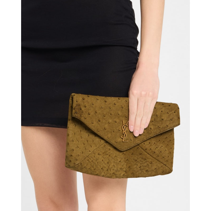 Bolsa Clutch Large YSL Envelope in Ostrich Nubuck