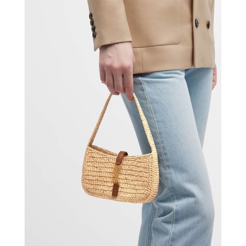 Bolsa Shoulder Le  5 A 7 Mini YSL in Raffia