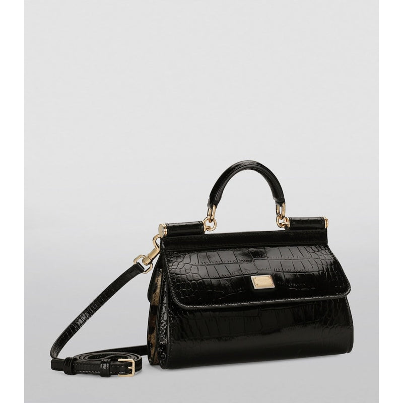 Bolsa Handle Croc-Embossed Calfskin