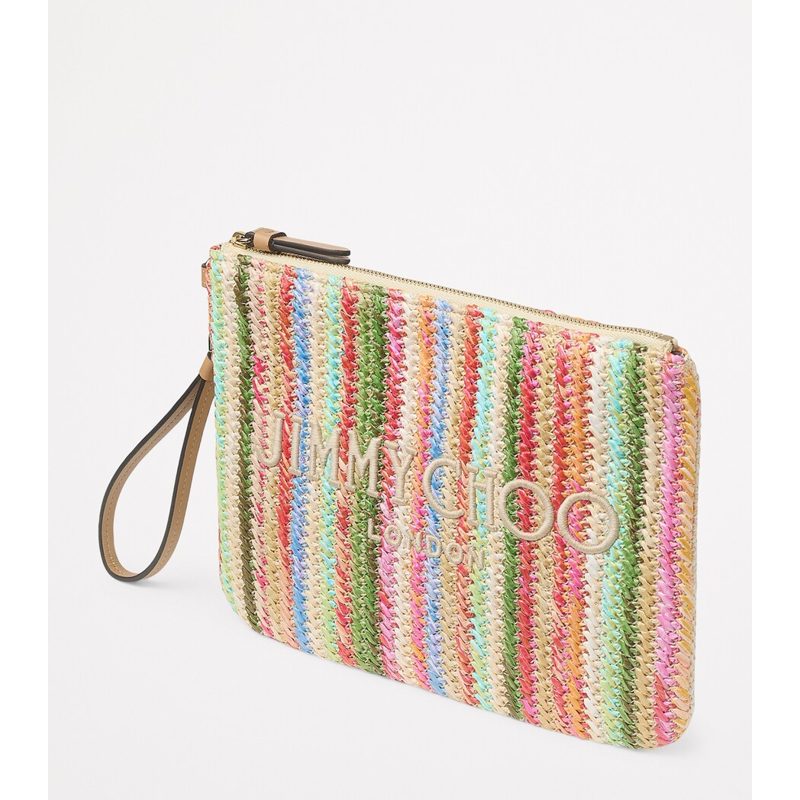 Bolsa Clutch Raffia Striped Zip-Up