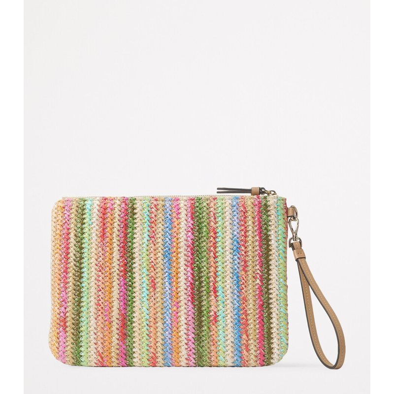Bolsa Clutch Raffia Striped Zip-Up