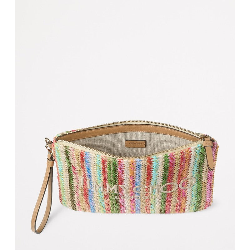 Bolsa Clutch Raffia Striped Zip-Up