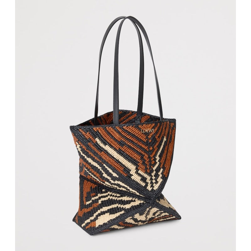 Bolsa Tote Collab x Paula's Ibiza Medium Raffia Tiger Puzzle