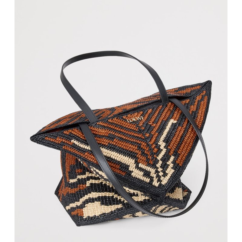 Bolsa Tote Collab x Paula's Ibiza Medium Raffia Tiger Puzzle
