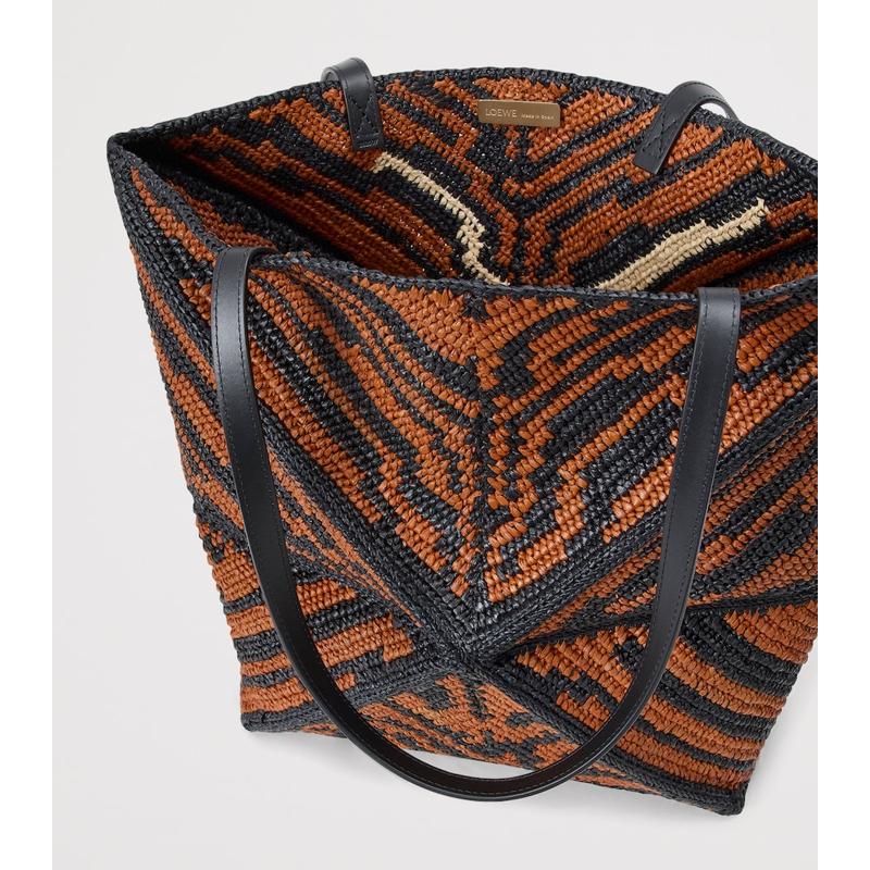 Bolsa Tote Collab x Paula's Ibiza Medium Raffia Tiger Puzzle