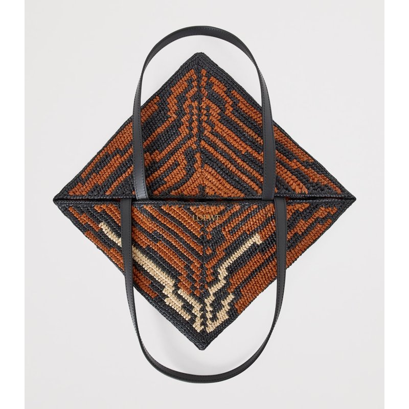 Bolsa Tote Collab x Paula's Ibiza Medium Raffia Tiger Puzzle