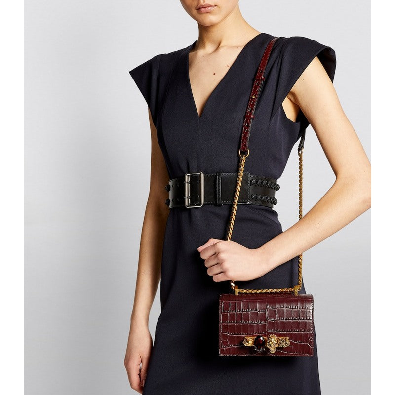 Bolsa Handle Medium Croc-Embossed Jewelled Satchel
