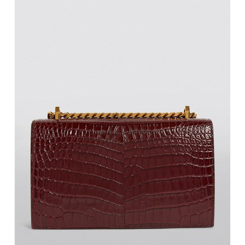 Bolsa Handle Medium Croc-Embossed Jewelled Satchel