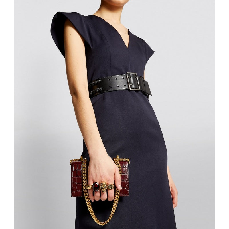 Bolsa Handle Medium Croc-Embossed Jewelled Satchel