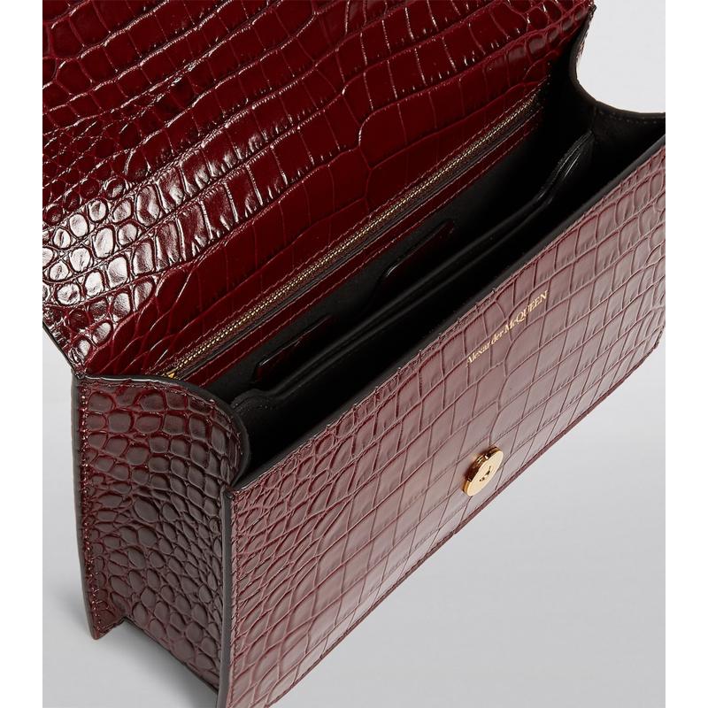 Bolsa Handle Medium Croc-Embossed Jewelled Satchel