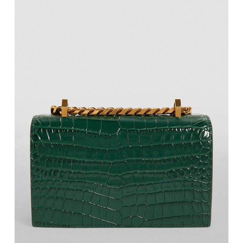 Bolsa Handle Small Croc-Embossed Jewelled Satchel