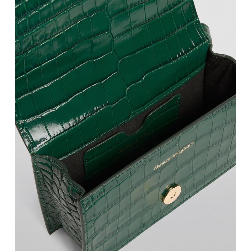 Bolsa Handle Small Croc-Embossed Jewelled Satchel
