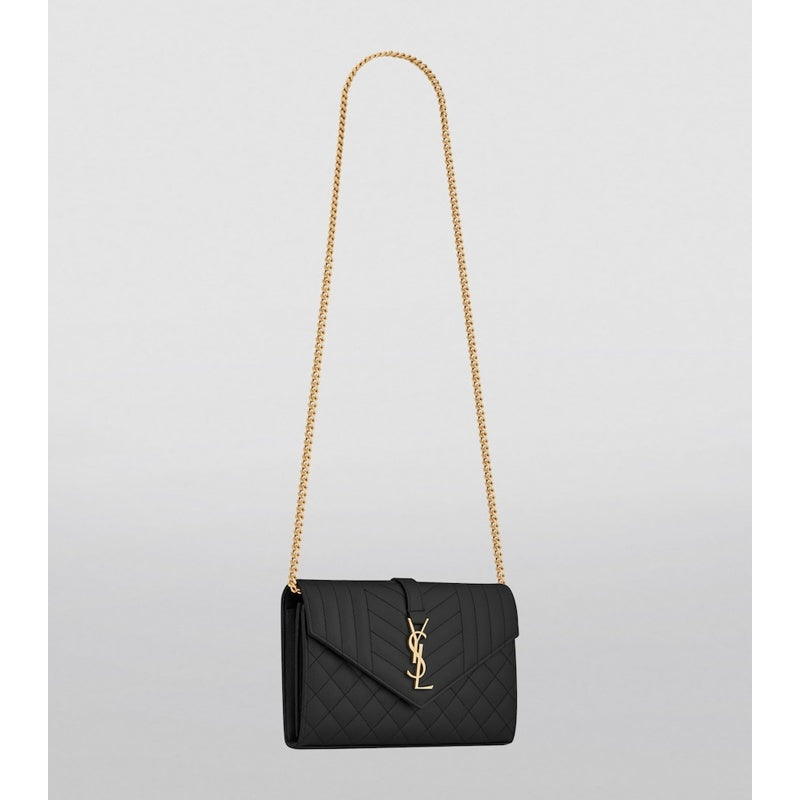 Bolsa Wallet Monogram Saint Laurent Mix Matelassé Chain
